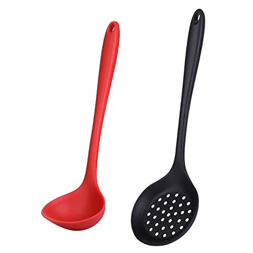 LARCISO 2 Pieces Silicone Spoon Heat-Resistant Non Stick 13 Slotted Spoon for Removing Filtering Skimming 1182 Ladle for Cooking Scooping Pouring Making Soup for Dishwasher Safe