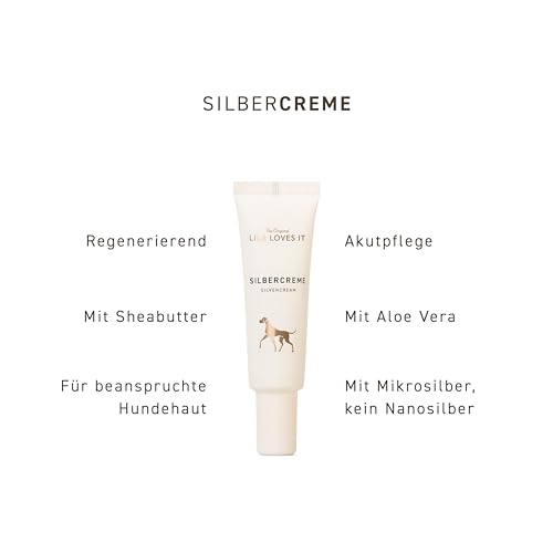 LILA LOVES IT Silbercreme für Hunde – Akutpflege mit Aloe Vera, Shea Butter und Mikrosilber, nanofrei, beruhigt und pflegt gereizte Hundehaut intensiv, SILVERCREAM, 30 ml