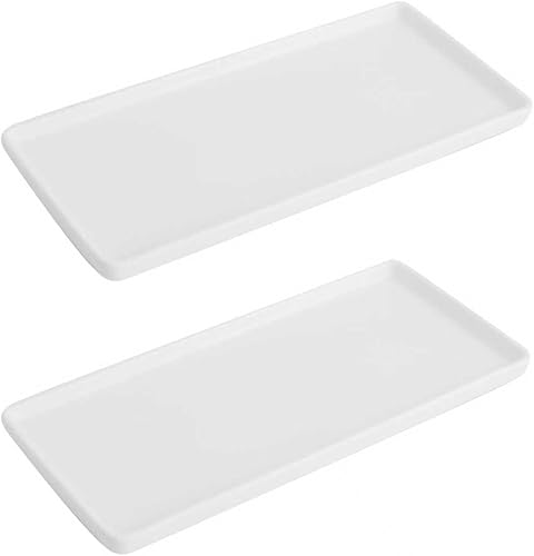 Bandeja de baño para encimera de 10 pulgadas, juego de 2, bandeja de tocador de cerámica, bandeja organizadora, bandeja para jabón de cocina (blanco)
