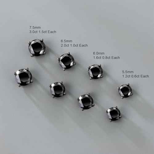 KRKC&CO Moissanite Earrings for Men, Gift for Him, Gold/Black/White Earrings Studs, S925 Sterling Silver Hypoallergenic, Dazzling, 4-Prong, 1.2-3.0CT, D Color, VVS14