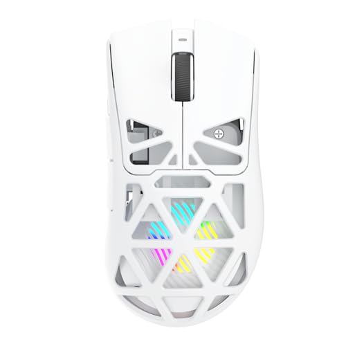 AULA SC620 Kabellose Gaming Maus,BT5.0/2.4G/USB-C,mit PixArt PAW3311-Sensor,12000DPI,8KHz,Feuertaste,7 Programmierbare Tasten,67g Leichtgewicht,400-mAh-Akku,RGB Gamer Maus für PC/Mac (Weiß)