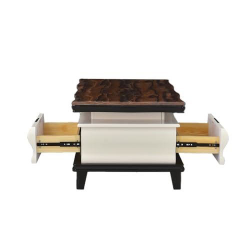 Image of Royaloak Texas American Marble Center Table | Art Marble | HDF with High Glossy Finish | Drawer Storage | American Collection | Durable & Long-Lasting | Wooden Block Tapered Legs