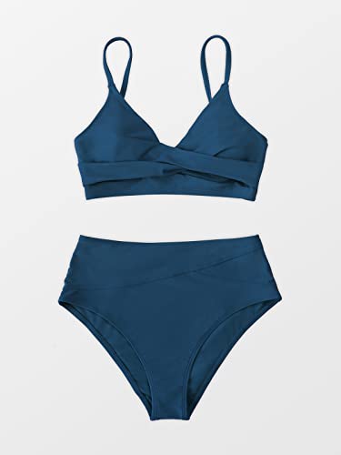Image of CUPSHE Women's Bikini Sets Two Piece Swimsuit High Waisted V Neck Twist Front Adjustable Spaghetti Straps Bathing Suit