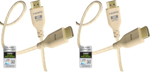Image of Pixio Beige 8K HDMI 2.1 Cable Ultra Certified Ultra High Speed 6FT 8K 60Hz 4K 120Hz Nylon Braided, Gold Plated Connector, Anti-Breakage, HDR10+, dtsx, eARC, HDCP, Dolby Compatible (Pack of 2)