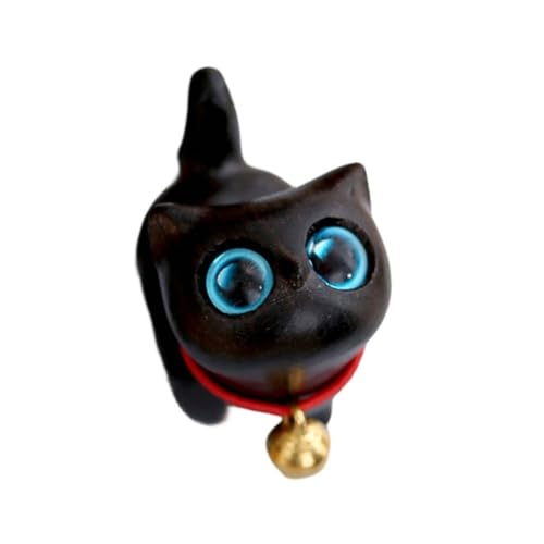 木彫り猫彫刻ミニチュア子猫フィギュア装飾飾りリビングルームやオフィスデスクトップ棚ディスプレイ木製猫彫刻
