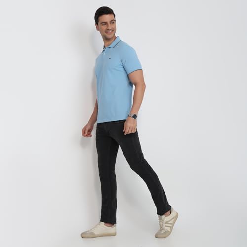 Image of Park Avenue Men Slim Fit Solid Pattern Cotton Polyester Blend Half Sleeve Polo Neck Casual T-Shirt