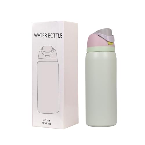 Image of FreeSip Gym Water Bottle with Straw & Chug Lid - Leak Proof Push Button Opening, BPA Free, Large Capacity Sports Bottle with Carry Handle (Off-White, 960 ML)