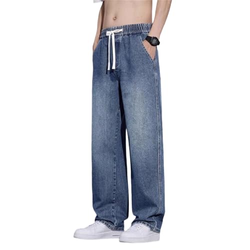 Men's Wide Leg Jeans Baggy Denim Pants Elastic Waist Casual Straight Streetwear Vintage Washed Trousers
