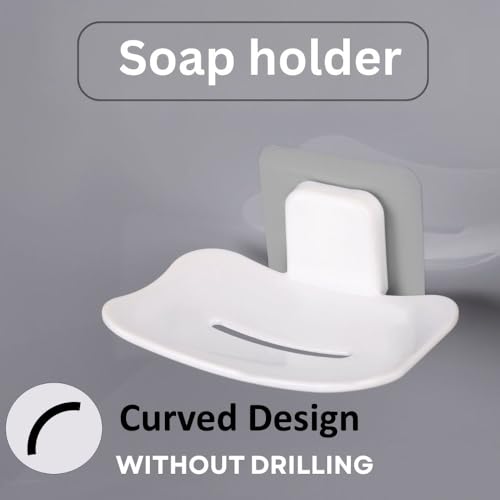 Image of Satpurush Bathroom Accessories, Bathroom Rack, Bathroom Shelf Organizer, Wall Mounted Shelf (4 x Soap Holder (Grey+White)).
