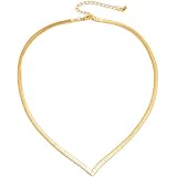 NALISASA 14K Gold Flat Snake Chain Choker Necklaces, Simple Minimalist V-Shaped Short Collar Clavicle Necklace Women Jewelry, Herringbone Necklace for Women
