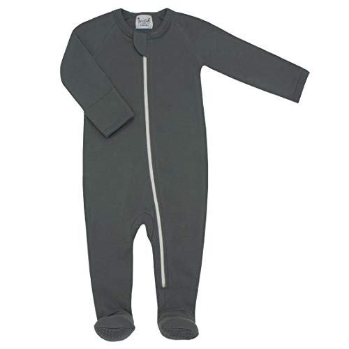 HonesBorn Baby Pajamas, Boy Girl Zip Footed Sleeper Cotton Play PJs, Infant Romper0-3Months, Slate Grey)