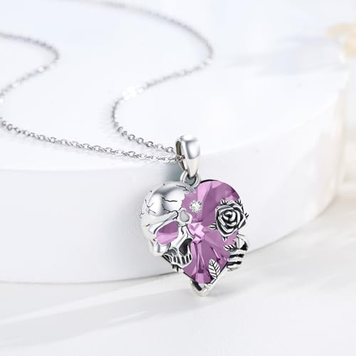 Rose Skull Hand Necklace S925 Sterling Silver Heart Crystal Birthstone Pendant Gothic Skeleton Necklace Skull Jewelry for Women2