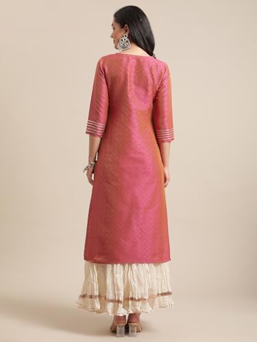 Image of Varanga Women Blue Floral Printed Round Neck with Placket Embellished with Sequin and Tassel, Straight Kurta with Three Quarter Sleeves
