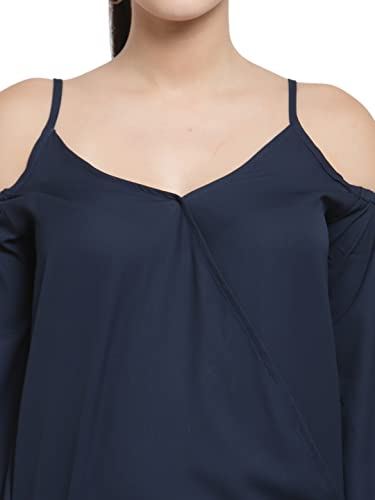 Image of Style Quotient Women Navy Blue Crepe Regular Top