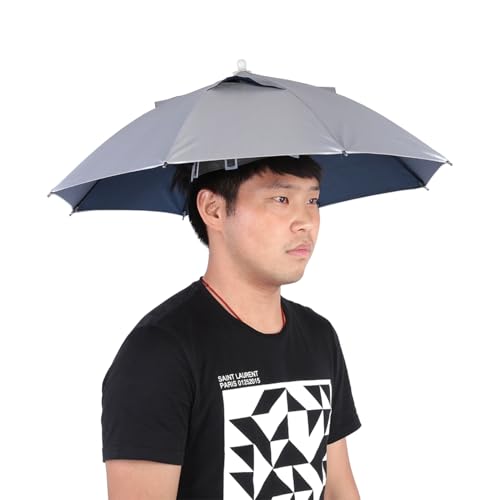 VOBOR Head Umbrella Hat, Sun Rain Protection Lightweight Umbrella Hat, Outdoor Handfree Umb-rella Hat with Elastic Bands for Golf Fishing Gardening (65CM X 39CM)