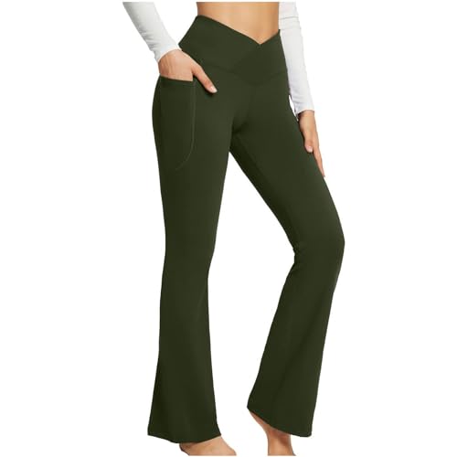 BSLVWG Bootcut Yoga Hose mit Taschen für Frauen Sporthose Hohe Taille Crossover Workout Bootleg Bauchkontrolle Arbeitshose (DE/NL/SE/PL, Bundweite, XXL, Große Größen, Regular, Grün) BSLVWG Bootcut Yoga Hose mit Taschen für Frauen Sporthose Hohe Taille Crossover Workout Bootleg Bauchkontrolle Arbeitshose (DE/NL/SE/PL, Bundweite, XXL, Große Größen, Regular, Grün)