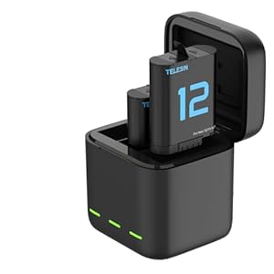 TELESIN Dreifach-Ladegerät und Akku-Speicherbox mit 3 Kanälen Ladegerät mit 2 wiederaufladbaren Lithium-Ionen-Akkus für Gopro Hero 11/10/9 Black (Ladegerät + 2 Akkus) - Aktualisierung