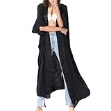 Lifetooler Kimono Femme Plage, Robe de Plage Longue, Cache Maillot de Bain Respirante Tunique Plage Large Cardigan Fluide pour Vacances Ete (Noir)