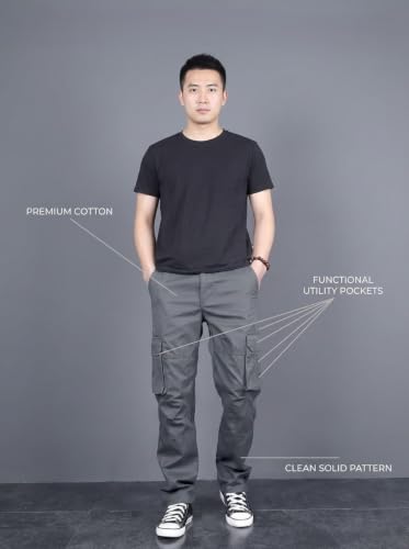 Image of DBAX Men's Olive Green Utility Cargo Pants | Multi Pocket Relaxed Fit Cargo Trousers | Durable Casual Streetwear Pants for Men