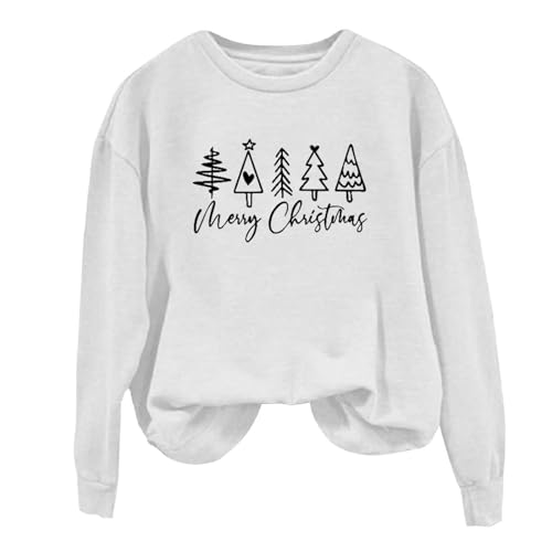 Sweatshirt de Noël femme pull blanc manches longues idée cadeau hiver