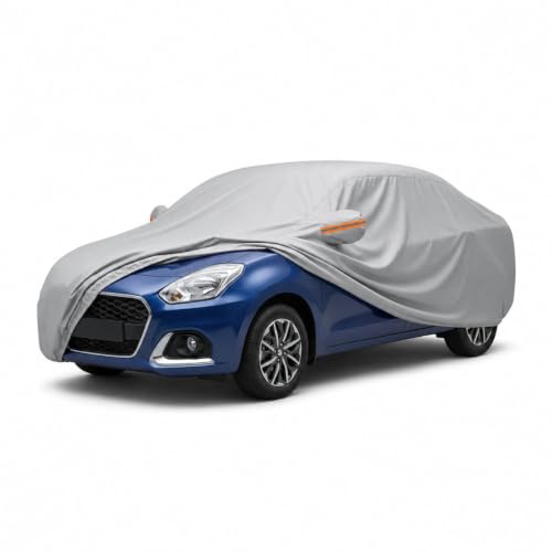 Image of myTVS 100% Waterproof Car Body Cover for Maruti Dzire - Custom-Fit, Double-Layer, UV & Dust Proof, Mirror Pockets & Elastic Clip Lock (CSK 5A)