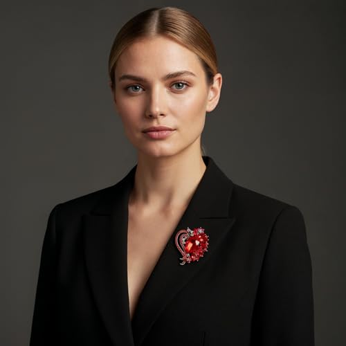 Image of Heart Brooch, Red Brooches for Women Vintage Valentines Pins Rhinestone Crystal Gift for Women Girls Party Wedding Dress Sweaters Suits Hat Bag Tie Brooches Accessories Decoration