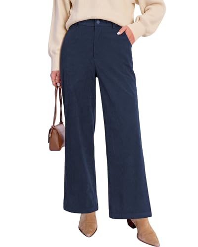 GRAPENT Wide Leg Palazzo Pants for Women Womens Wide Leg Corduroy Pants Work Clothes for Women Office Casual Corduroy Womens Navy Blue Dress Navy Blue Size X-Large US 16 to 18