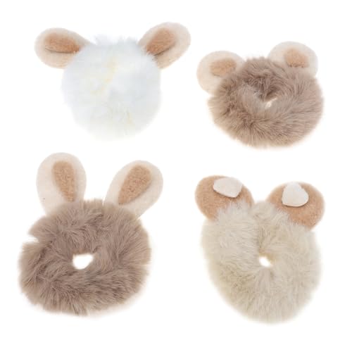 DOITOOL 4個 ふわふわウサギ耳ヘアバンド点 柔らかい伸縮素材 使用感快適 女の子向け装飾ヘアアクセサリー ポニーテールにも対応