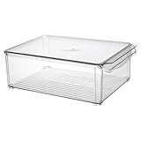 HAWILLOSCH Plastic Crisper Storage Box Large Square Food Container Airtight Refrigerator Crisper for Fruit Vegetable Organization and Preservation