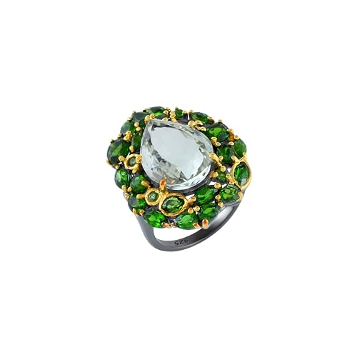 Bague argent 925 améthyste verte diopside marquise ovale