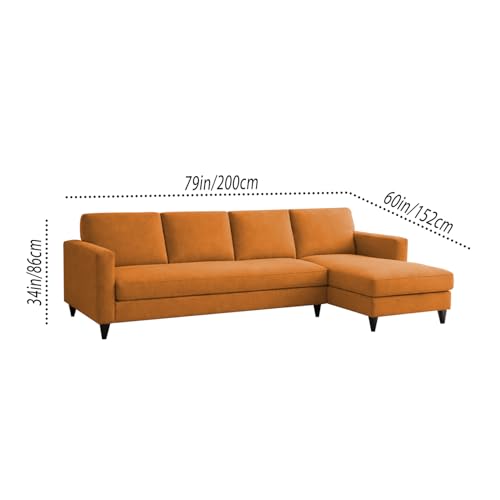 Image of Carlos RHS 4 Seater L Shape Sofa Set for Living Room & Home Office Furniture, Modern Durable Sectional Corner Sofa Couch, Premium Fabric Comfortable Seating with Strong Frame (Orange)