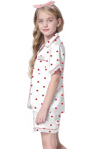 Image of Schbbbta Girls Womens Pajamas, Satin Silky Pjs Set Kids 2Pcs Button-Down Nightwear Sleepwear Gift for Mommy and me