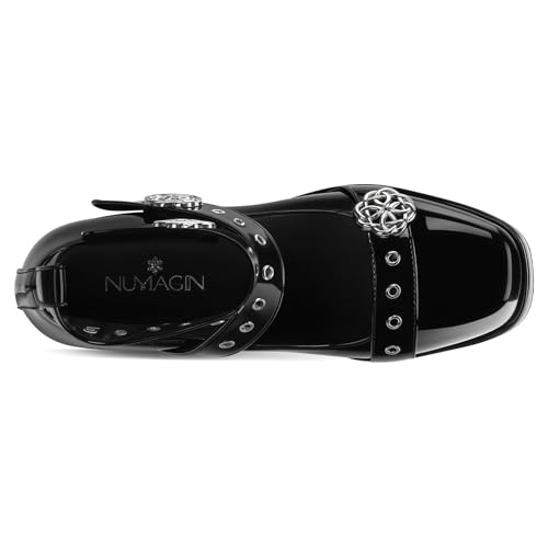 Women Chunky Platform Mary Jane Heels with Hook & Loop Closed Toe Patent Leather Goth Shoes Ankle Strap Pumps3