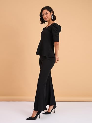 Image of barcino Black Peplum Top with Bellbottom Pants