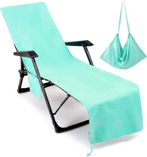 Fundas Tumbona con Bolsillo, Toalla de Playa de Secado Rápido para Silla de Playa/Colchoneta Tumbona Jardin, Funda Protectora para Cojines Tumbonas, Microfibra Cubierta para Silla de Piscina(L7-1)