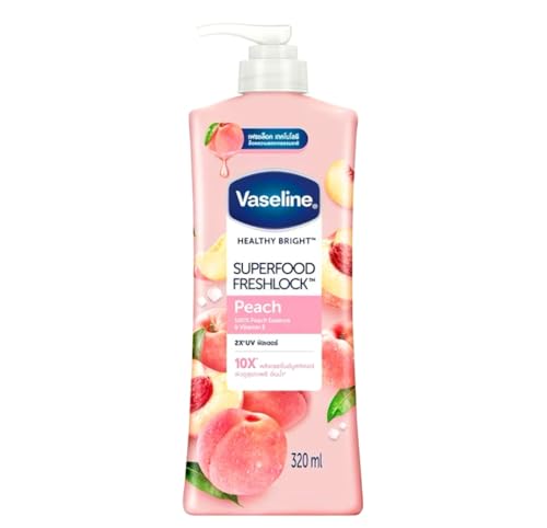 Vaseline Healthy Bright Superfood Body Lotion, Peach & Prebiotic, Vitamin B3 & C, UV Protection, 320ml