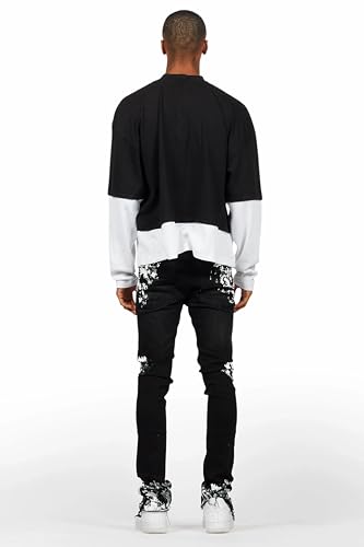 Men's Kodak Black/White Painter Stacked Flare Jean4