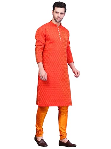 Image of Men's Cotton Jacquard Kurta and Churidar Set