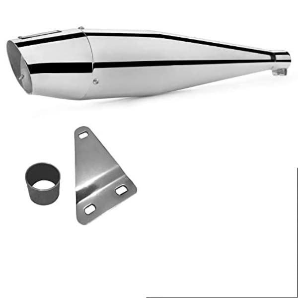 Dhe Best SR-08 Bike Bullet Dolphin Exhaust Silencer Glasswool Chrome Silencer Exhaust with Zed Clamp Bush for RE Thunderbird 350 Model 2-image-41