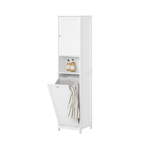 SoBuy Mobiletto bagno salvaspazio stretto Mobile bagno colonna con portabiancheria mobile lavanderia Bianco L40xP38xA170 cm BZR124-W