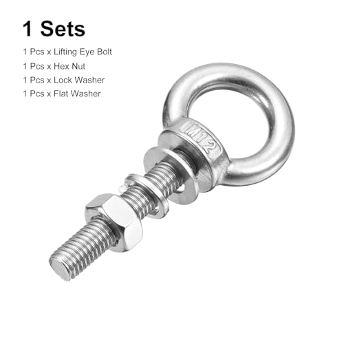 Image of uxcell Lifting Eye Bolt, 1 Set M12 x 60mm Eye Bolt with Nut Washer 304 Stainless Steel Shoulder Lifting Ring Eye Bolt for Hanging Item