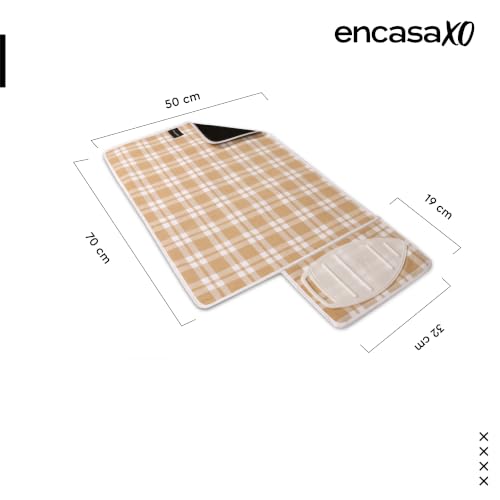 Image of Encasa XO Ironing Mat /Pad (Small 70x50 cm) with Padding, Anti-Slip, Silicone Iron Rest for Steam Press on Tabletop or Bed - Heat Resistant, Portable Travel Friendly - Franca Beige Checks