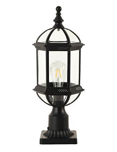 GYDZ Exterior Post Light Fixtures,Outdoor Post Lanterns with Pier Mount Adapter, Modern Exterior Lamp Post Light for House,Garden,Front Door, Aluminum Housing with Bevel Clear Glass, Matte Black