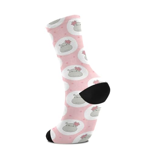 Image of Wusikd Cute Hippo Socks for Women and Men Pink Long Socks for Athletic Running 1, Medium