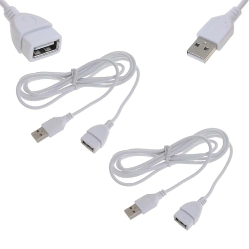 JDIEOQA White USB Extension Cable 5ft/1.5m, 2 Pcs USB 2.0 Type A Male to A Female Extension Cord, USB Extender Cable Cord for Keyboard, Mouse, Printer, Camera, Fan