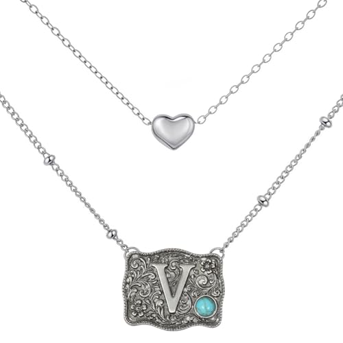 Image of Belt Buckle Bracelet Initial Letter A-Z Bracelets Western Cow Tag Bracelet Belt Buckle Necklace Western Style Initial Letter Pendant Necklace