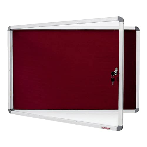 Image of ALKOSIGN Astra Acrylic Cover and Felt Notice Board RED 4 ft x 5 ft (Landscape with Single Door)| Lockable Noticeboard | Bulletin Board | Transparent Cover| Pinup Board with Aluminum Frame(Large)
