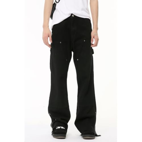 Men's Y2k Side Zipper Hip Hop Streetwear Denim Trousers Bell Bottom Pants with Pockets3