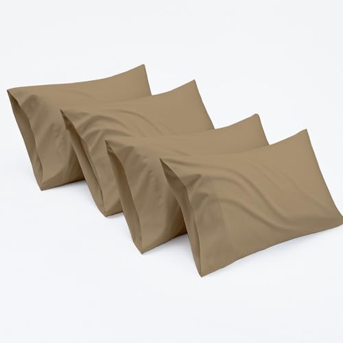 100% Egyptian Cotton King Size Pillowcases Set of 4, Taupe Solid