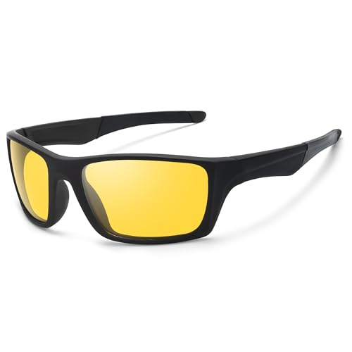 IGnaef Wrap Around Sports Night Vision Glasses for Men Women, Polarized Anti Glare Yellow Glasses IF10822